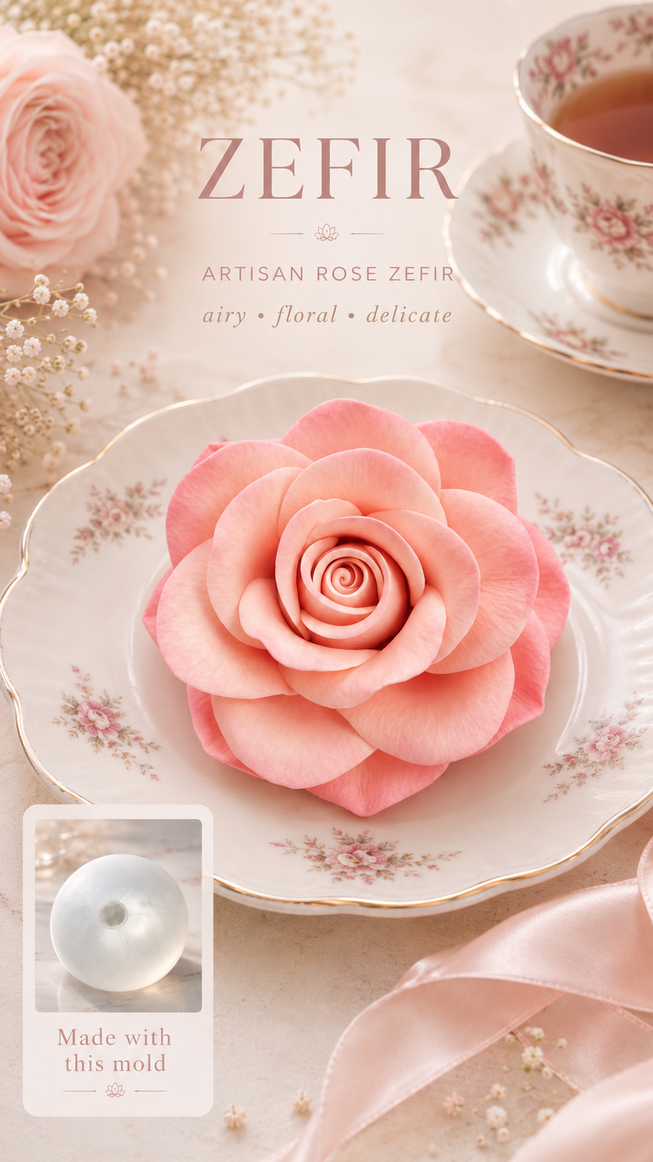 Rose Silicone Flower Mold for Soap, Candles, Resin, Chocolate & Zefir