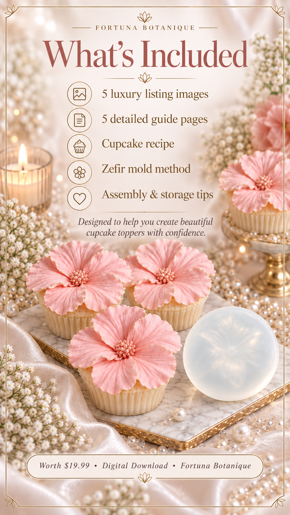 Zefir Hibiscus Cupcake Guide | Vanilla Cupcakes + Molded Zefir Flowers