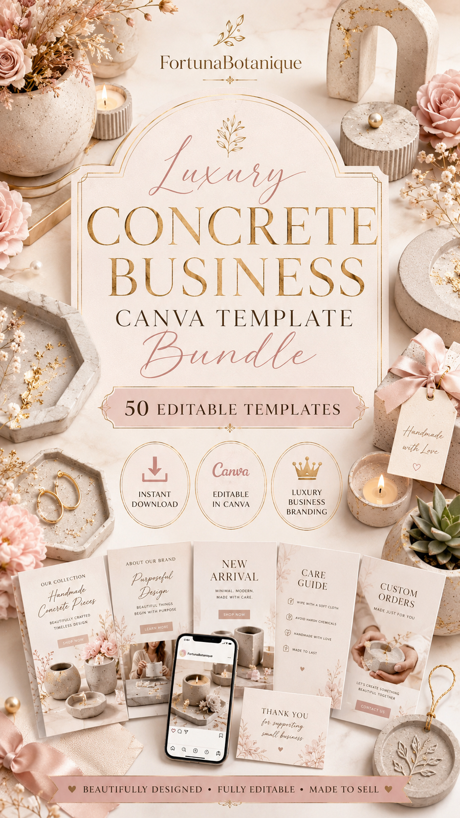 Luxury Concrete Business Canva Template Bundle | 50 Editable Templates