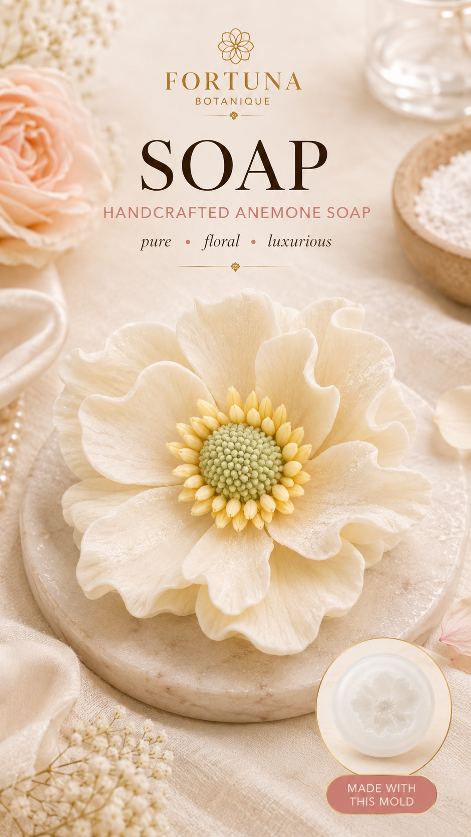 Anemone Silicone Flower Mold for Soap, Candles, Resin, Chocolate & Zefir