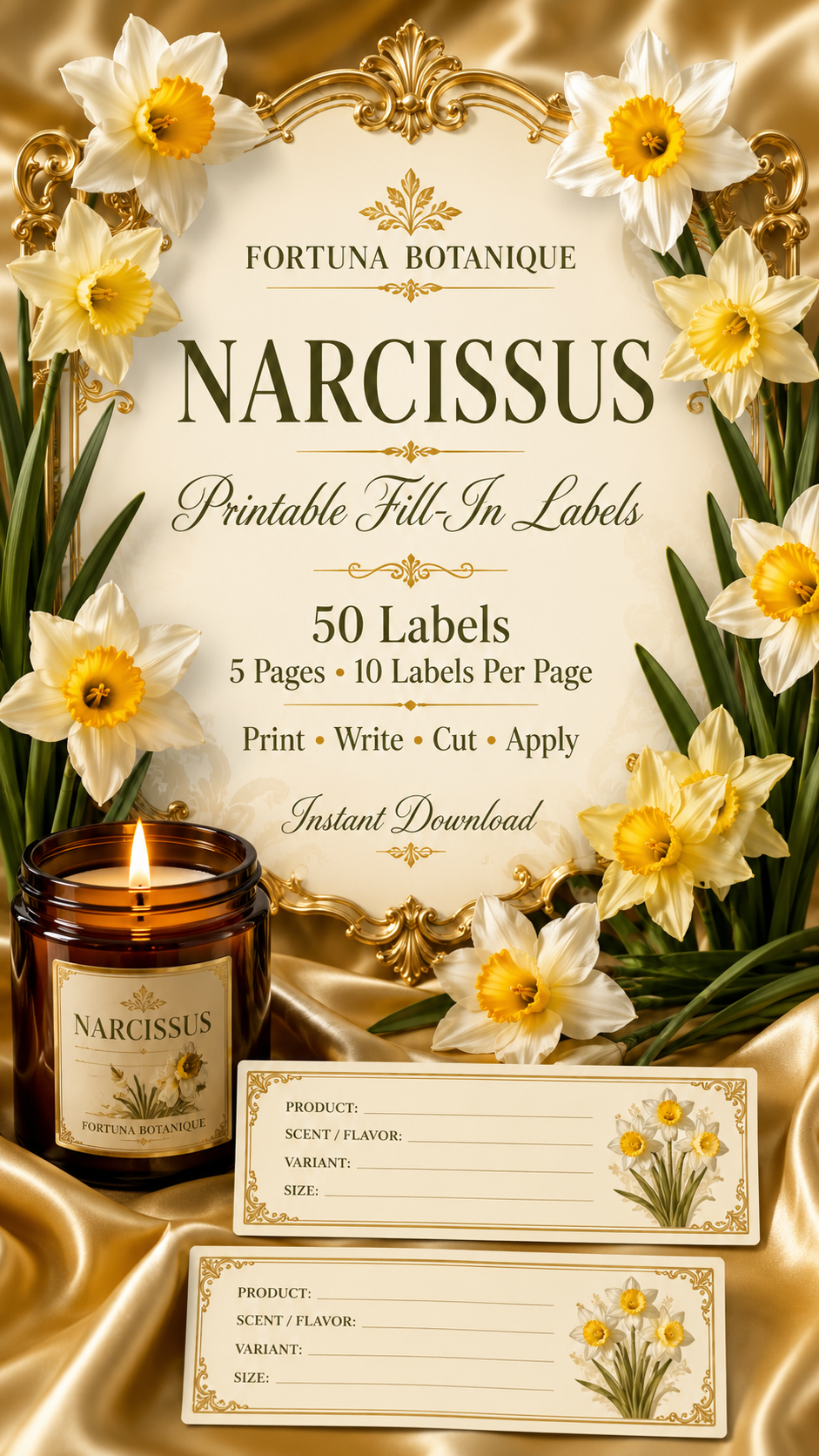 Narcissus Printable Fill-In Labels | 50 Small Business Product & Packaging Labels