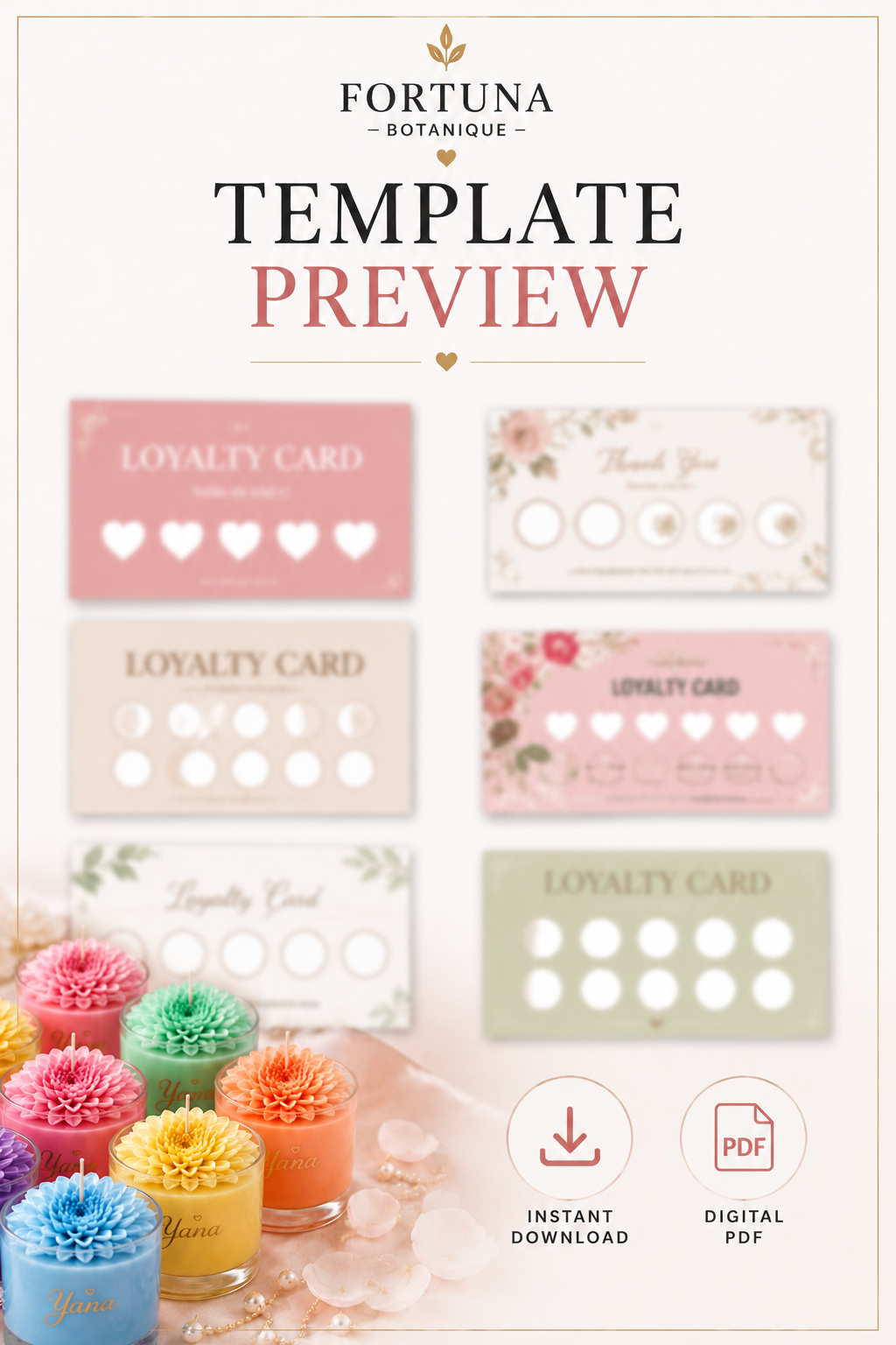 Luxury Candle Loyalty Card Templates | Printable Rewards Cards | Small Business Marketing | Editable PDF | Instant Download