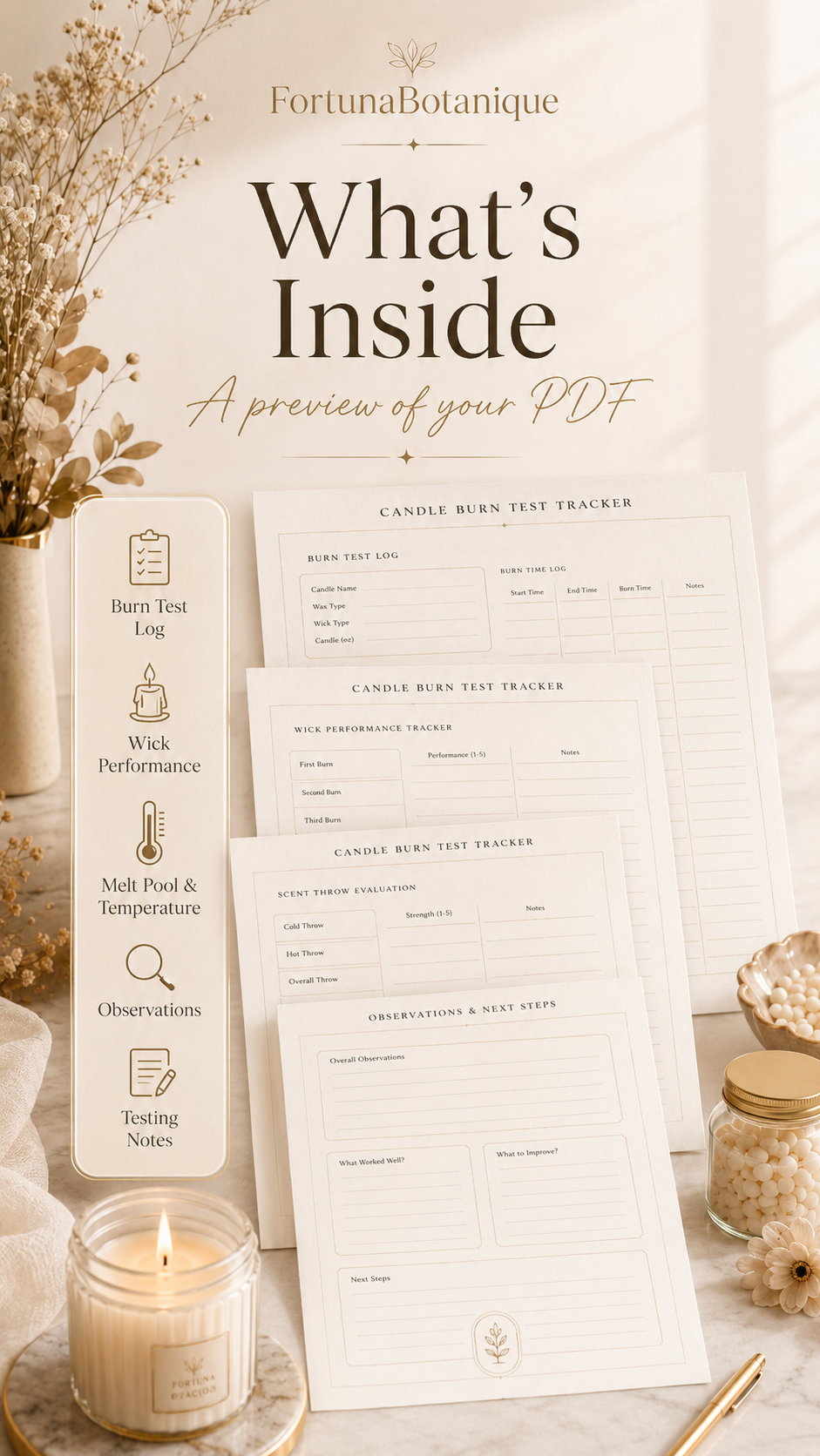 Candle Burn Test Tracker | Printable Candle Testing Guide & Burn Log PDF for Makers