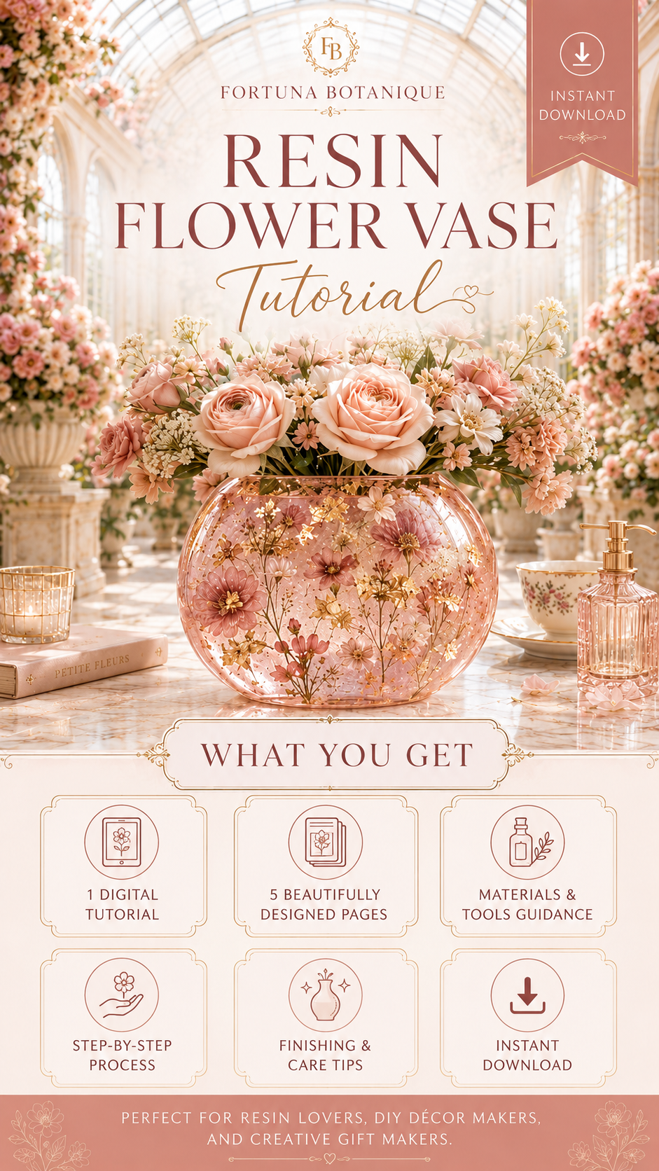 Resin Flower Vase Tutorial for Beginners | Floral Resin Home Décor Project | Pressed Flower Vase Guide | DIY Digital Download