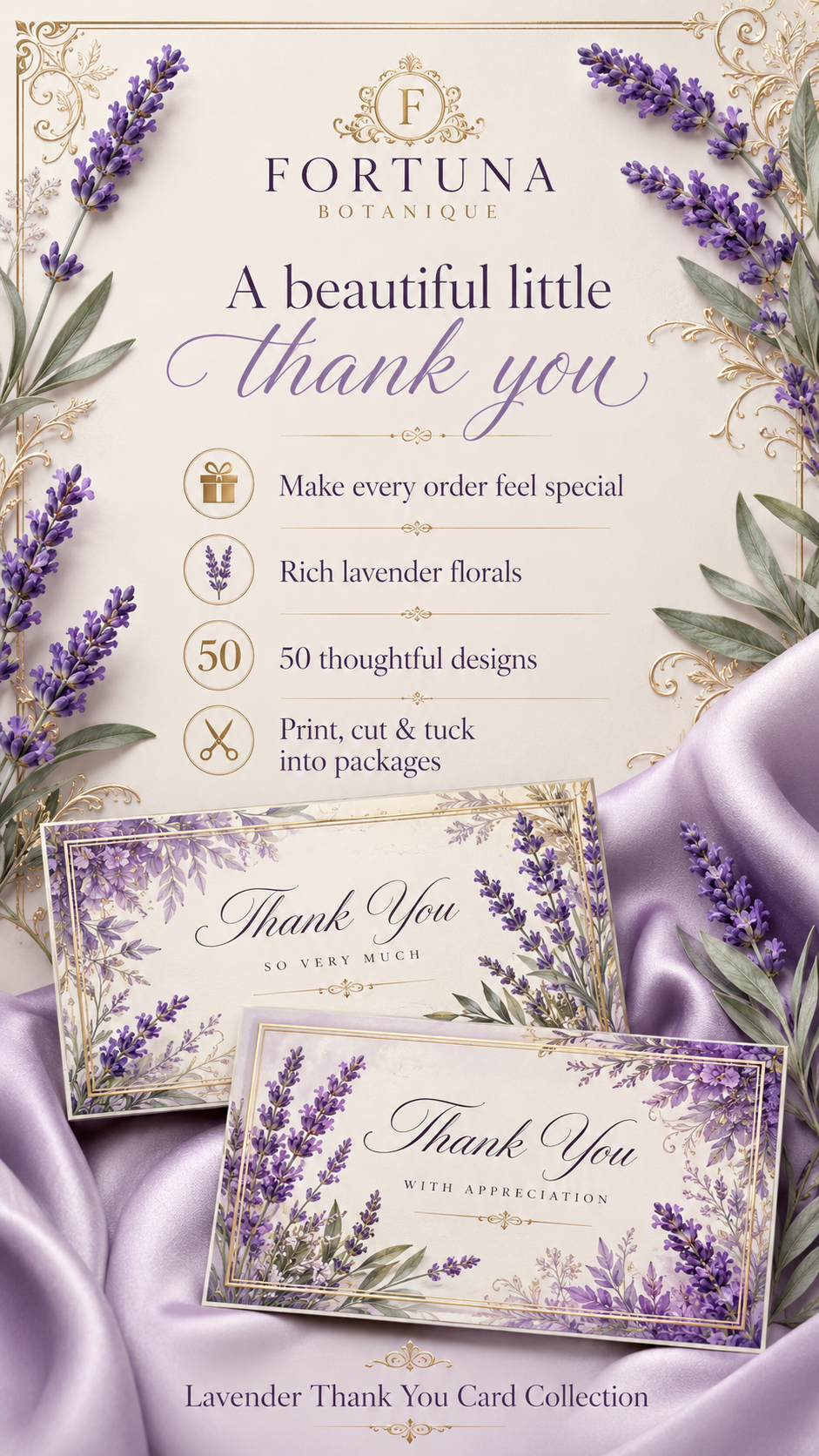 Luxury Lavender Printable Thank You Cards | 50 Small Business Cards