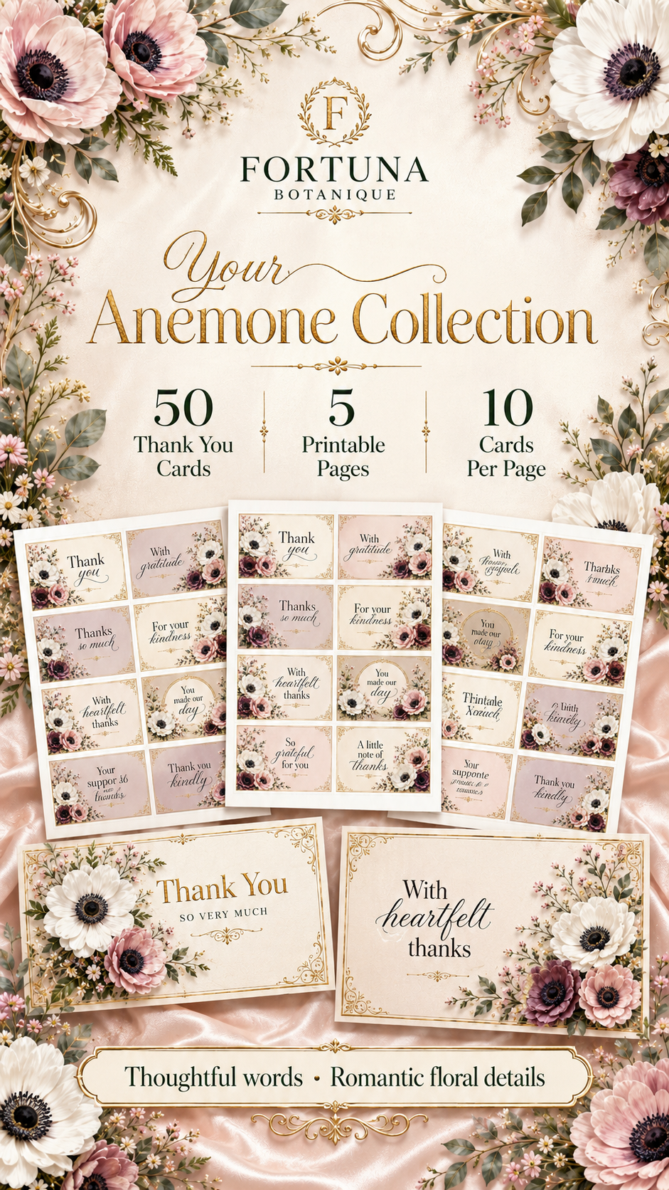 Luxury Anemone Printable Thank You Cards | 50 Small Business Cards