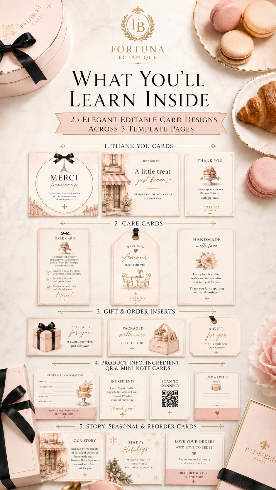 Paris Patisserie Packaging Templates | 25 Editable Canva Cards