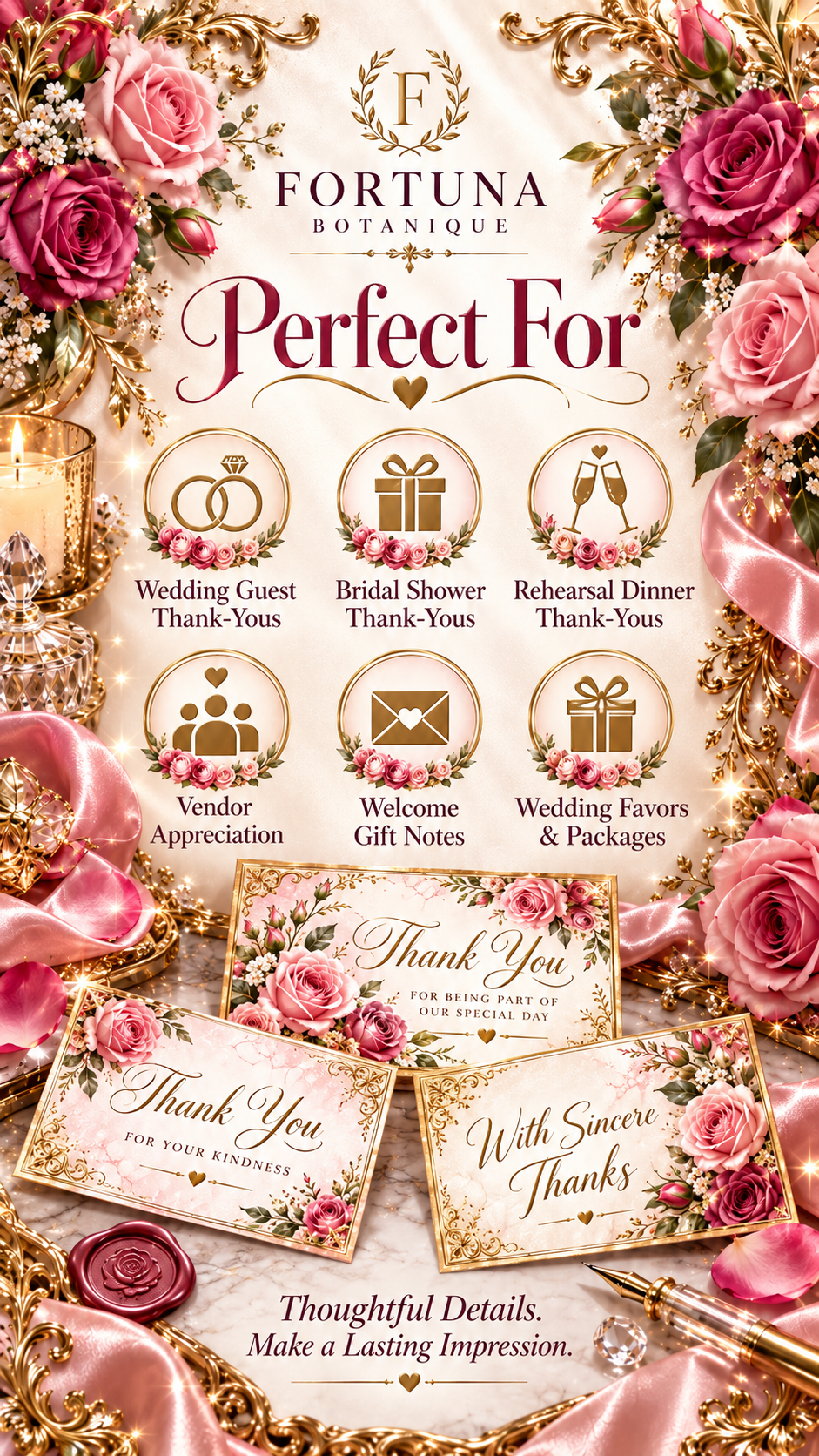 Pink Rose Wedding Thank You Cards | 50 Printable Cards