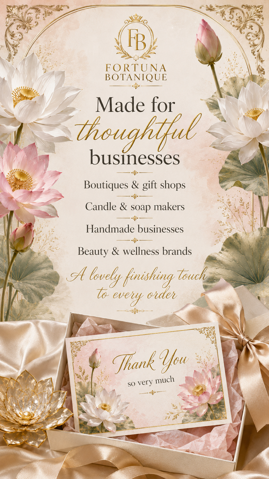 Luxury Lotus Printable Thank You Cards | 50 Small Business Cards