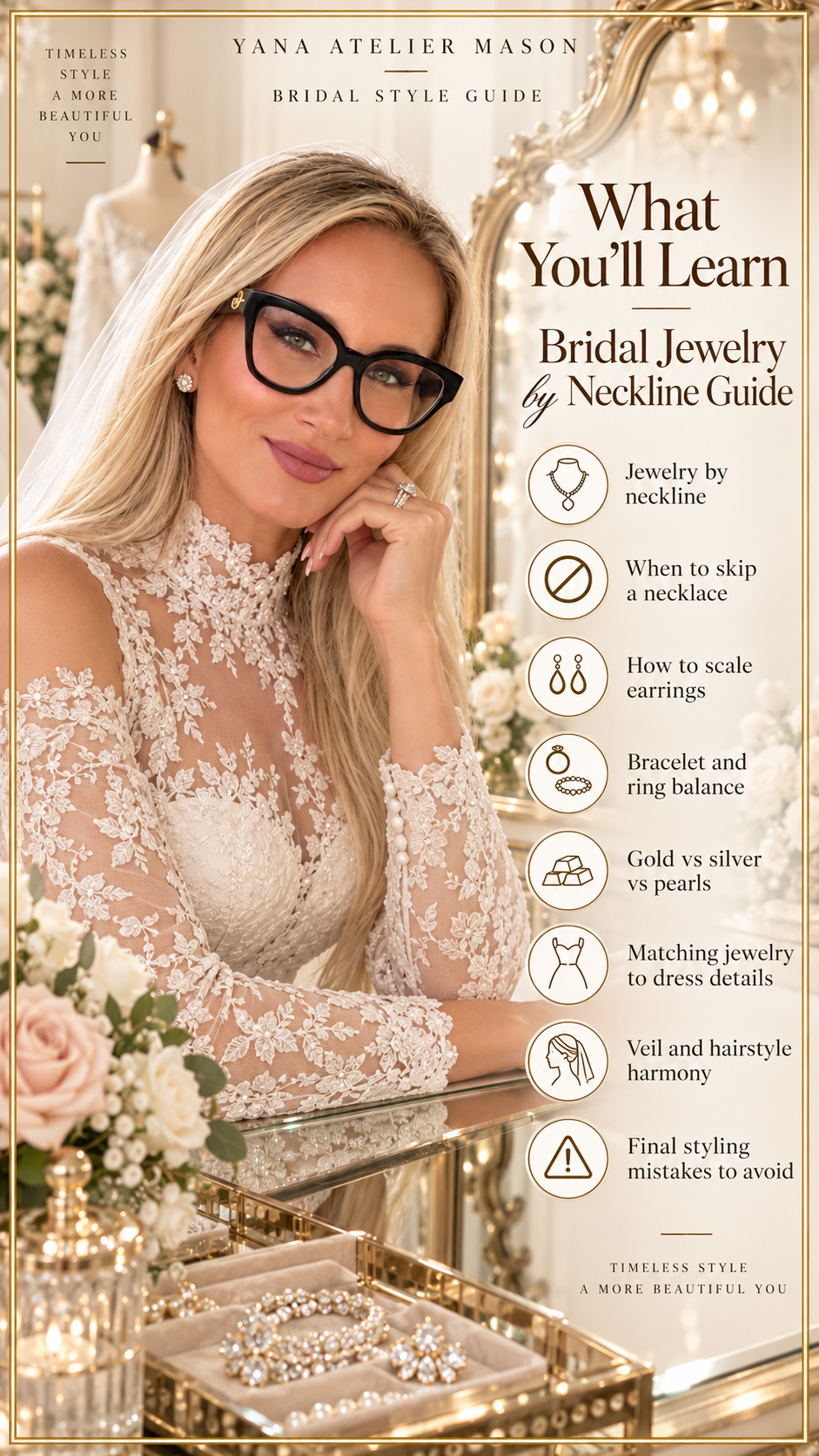 Bridal Jewelry by Neckline Guide | Wedding Dress Jewelry Styling & Accessory Guide