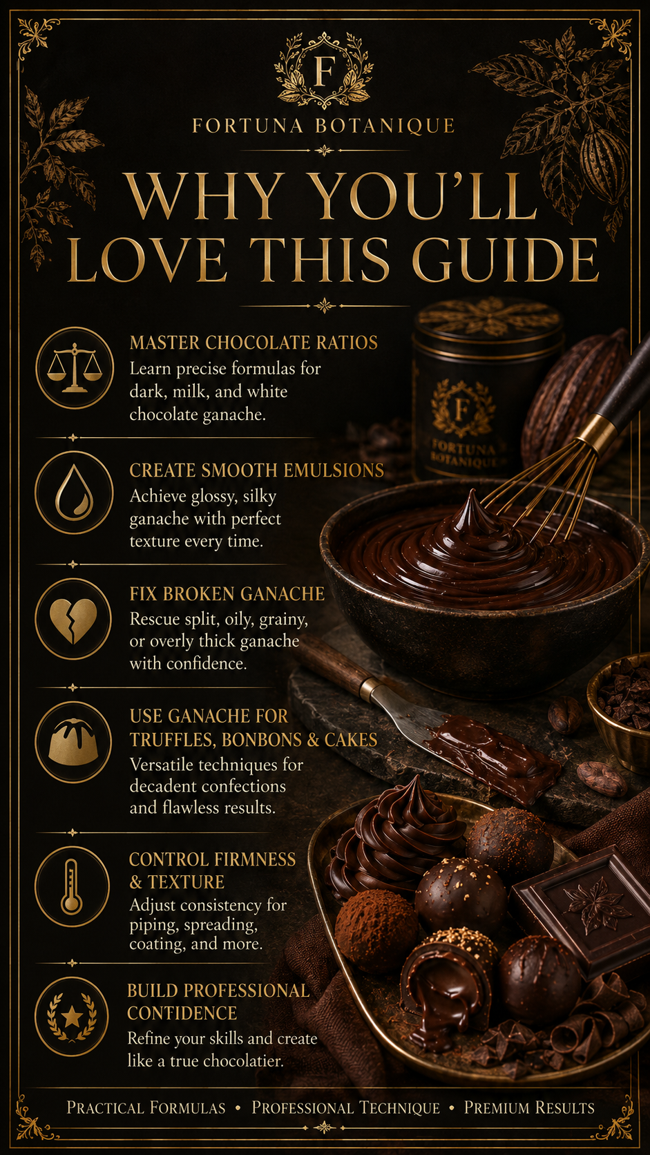 Ganache Master Guide | Chocolate Ganache Ratios, Emulsions, Texture, Fillings & Troubleshooting PDF