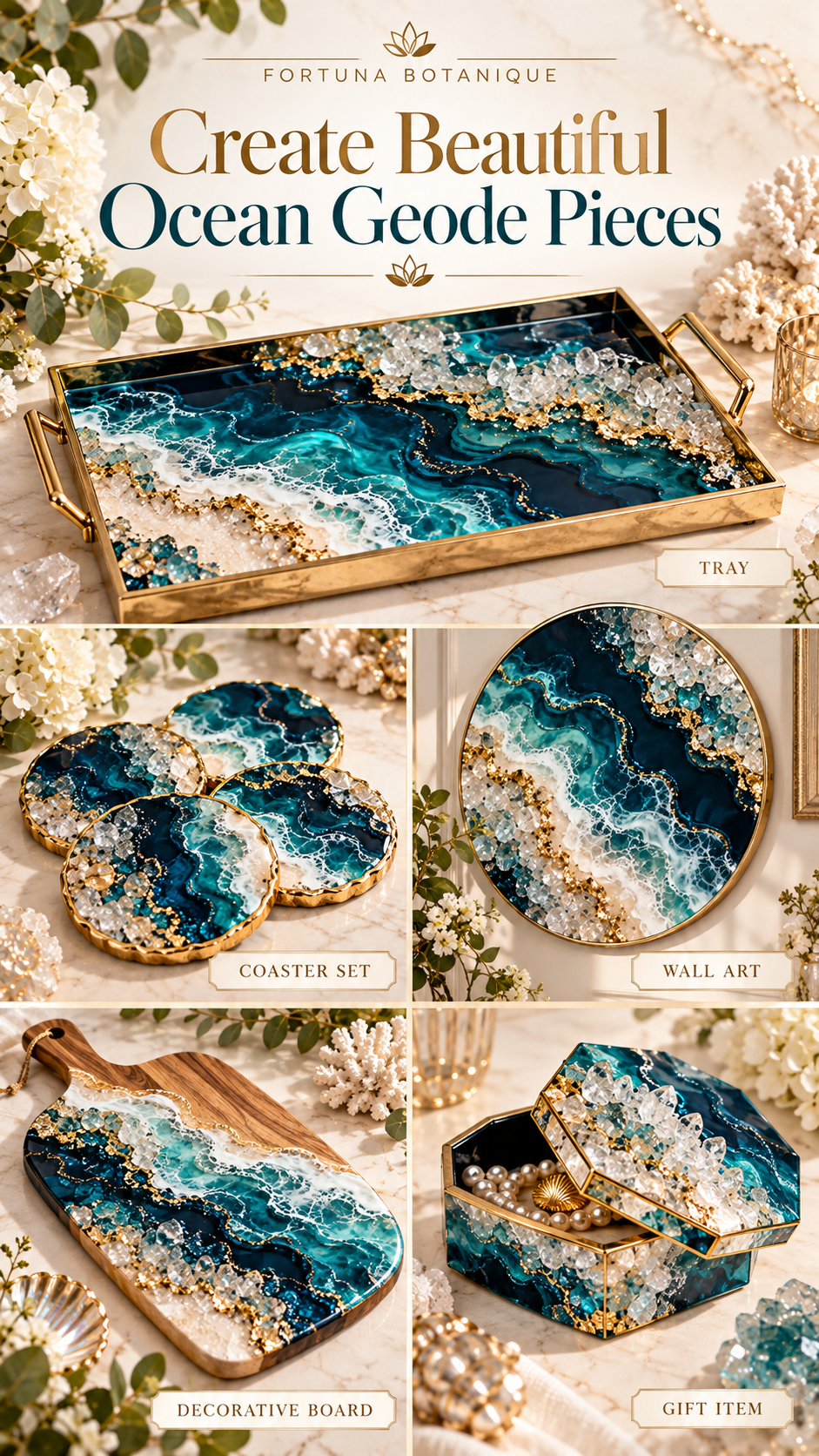 Ocean Geode Resin Effect Guide | Crystal Texture, Layered Ocean Depth & Gold Veining Epoxy Resin Tutorial PDF
