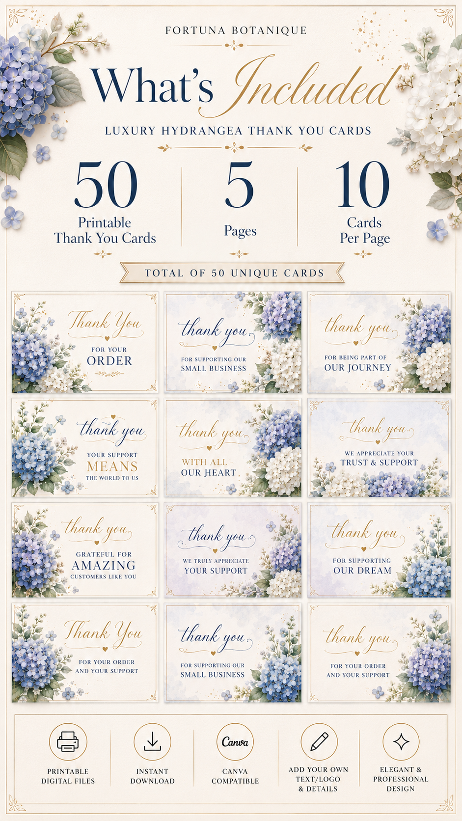 Luxury Cherry Blossom Printable Thank You Cards | 50 Small Business Cards