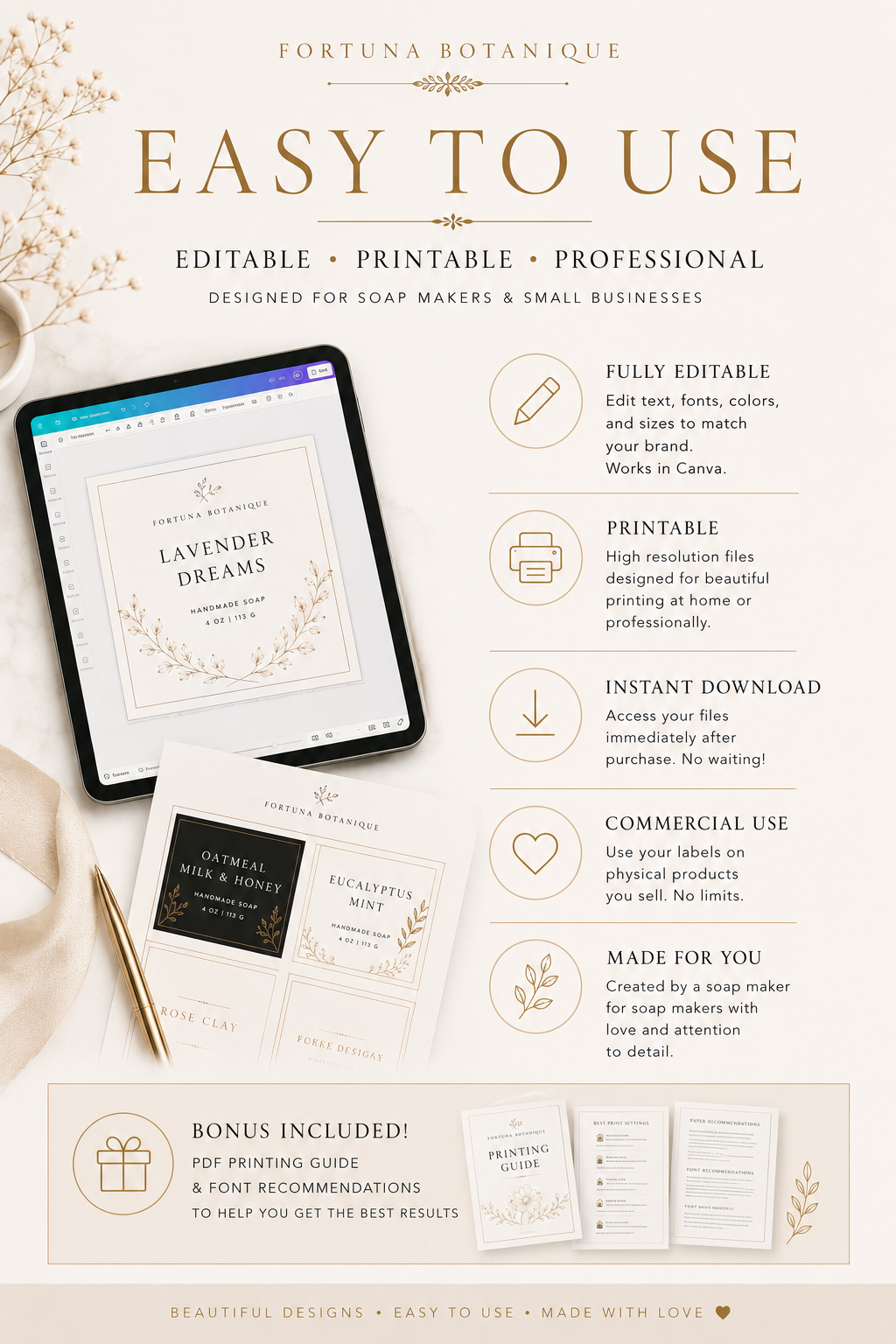 Luxury Soap Label Templates | Editable Printable Branding Labels for Handmade Soap Packaging