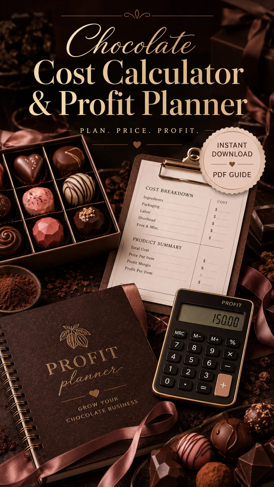 Chocolate Cost Calculator & Profit Planner | Chocolatier Pricing, Product Costing & Profit Margin PDF Guide