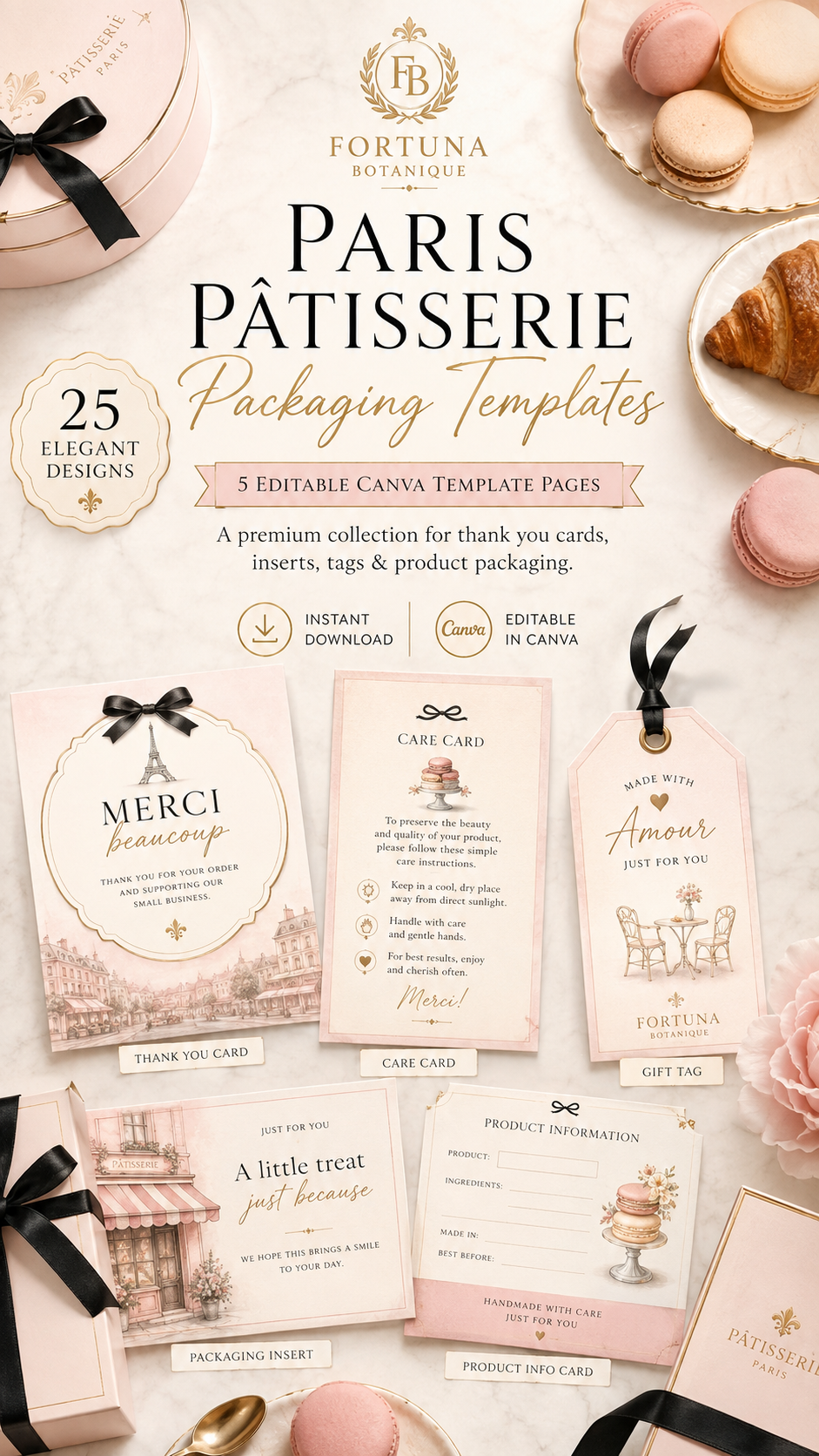 Paris Patisserie Packaging Templates | 25 Editable Canva Cards