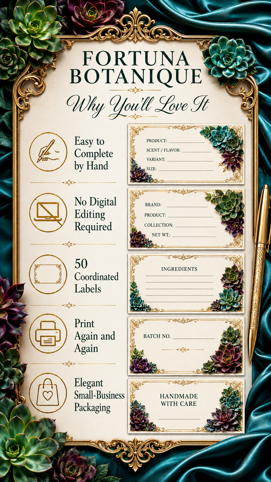 Succulent Printable Fill-In Labels | 50 Small Business Product & Packaging Labels