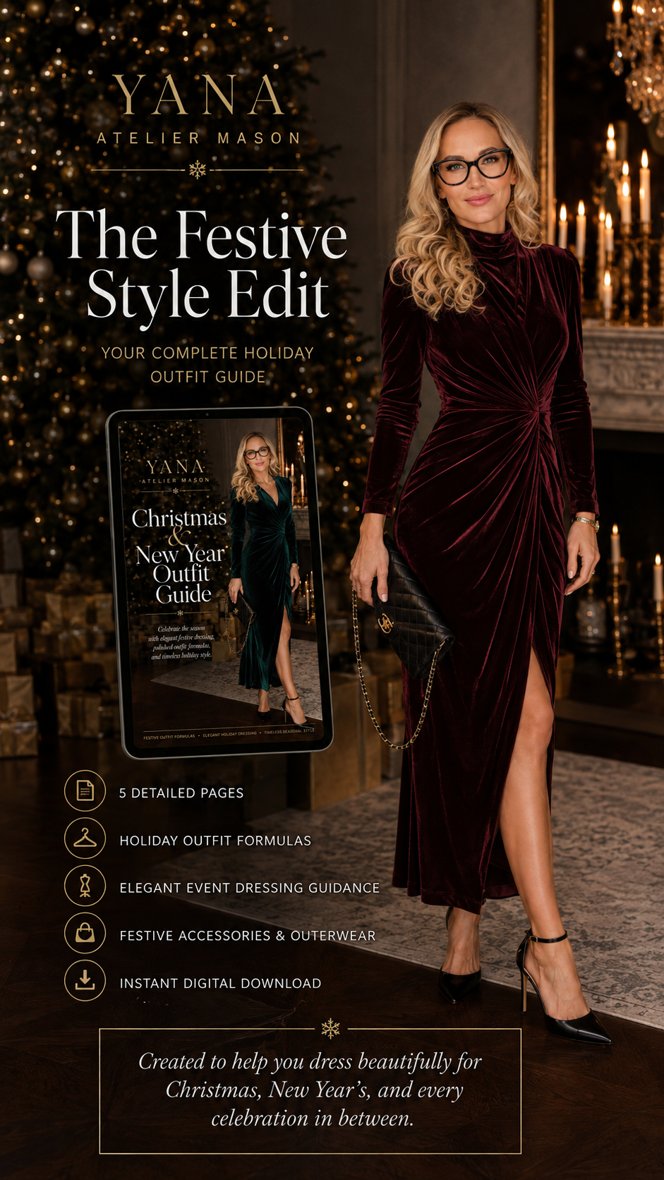 Christmas & New Year Outfit Guide | Elegant Holiday Party Styling & Festive Fashion Digital Guide