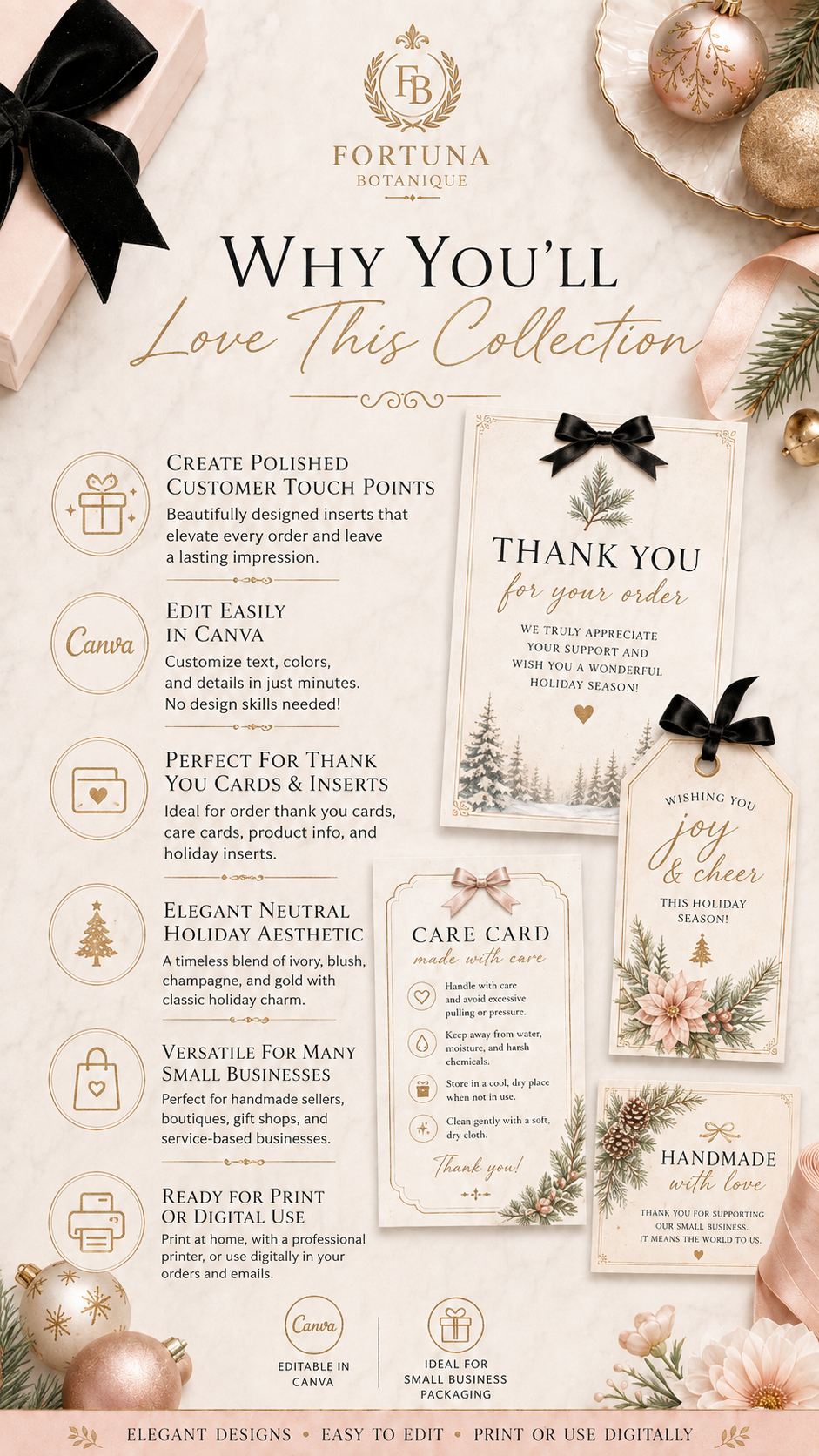 Holiday Packaging Insert Templates | 25 Editable Canva Cards