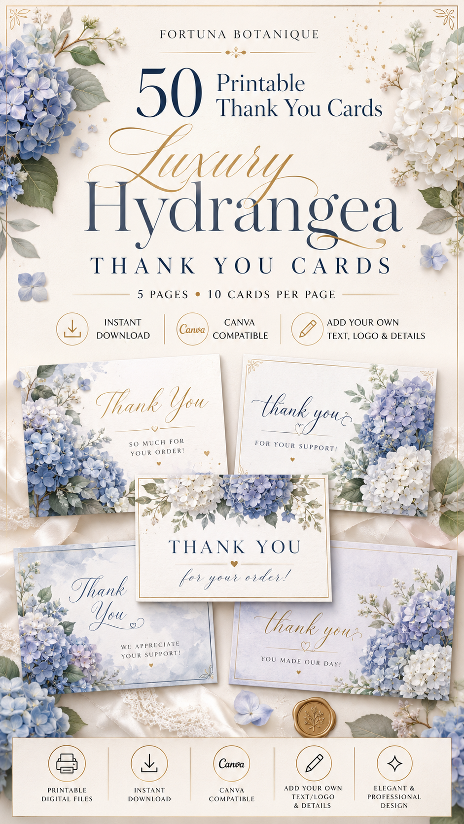 Luxury Cherry Blossom Printable Thank You Cards | 50 Small Business Cards