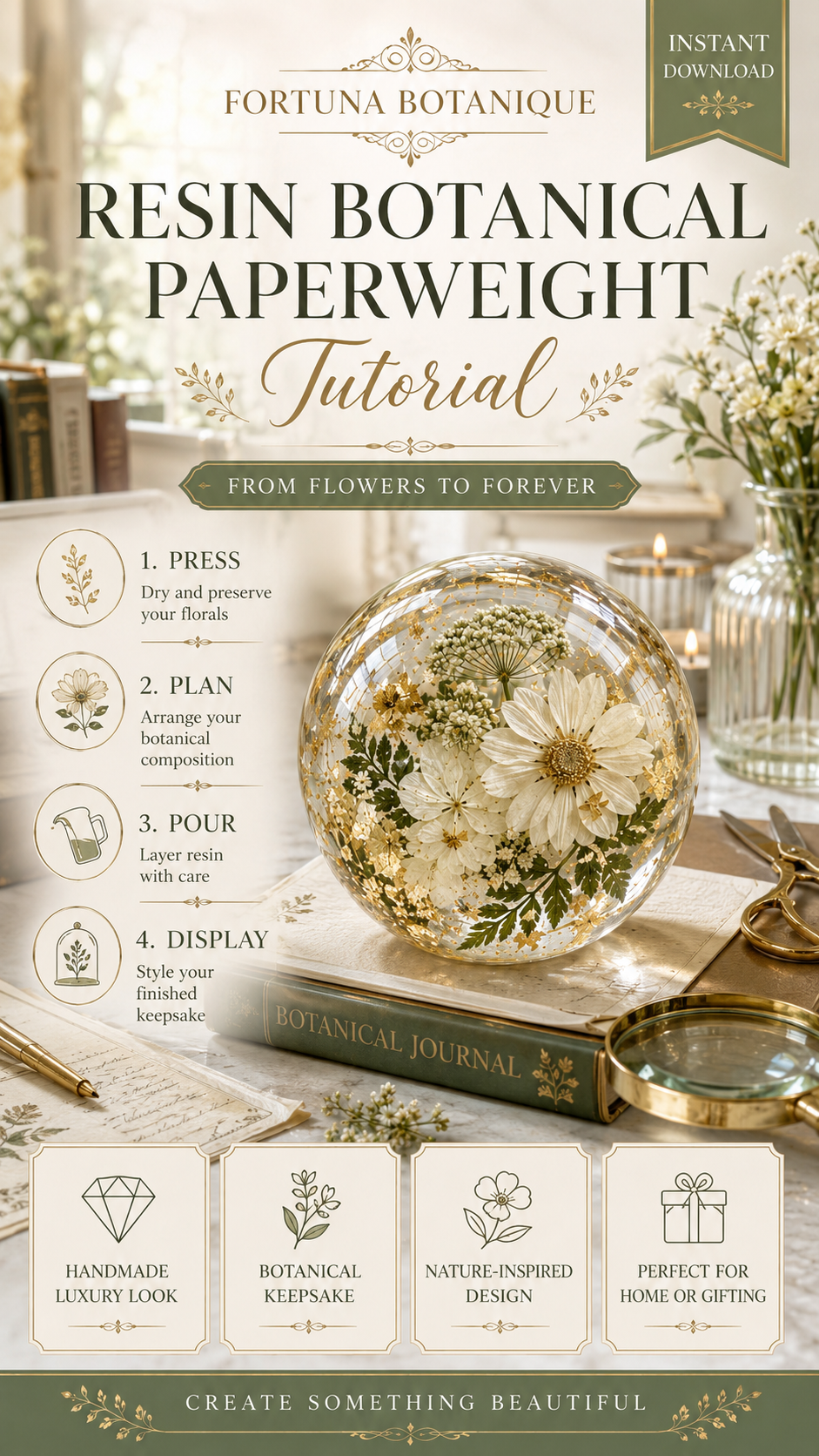 Resin Botanical Paperweight Tutorial | Pressed Flower Resin Guide
