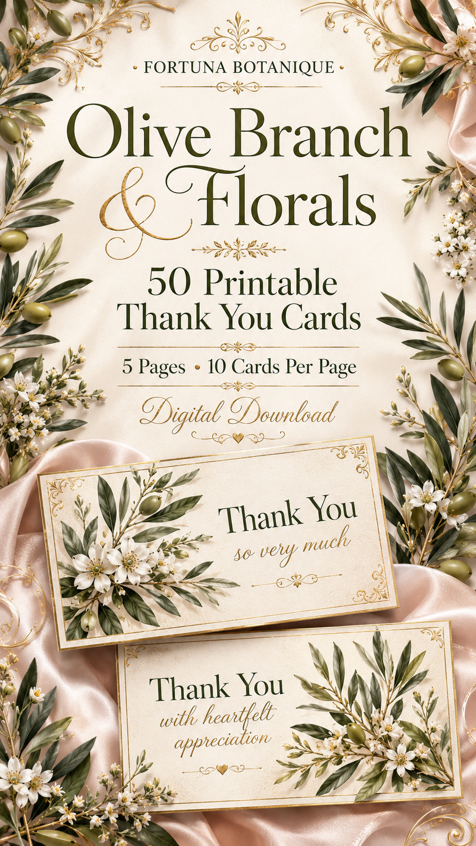 Luxury Olive Branch Printable Thank You Cards | 50 Small Business Cards