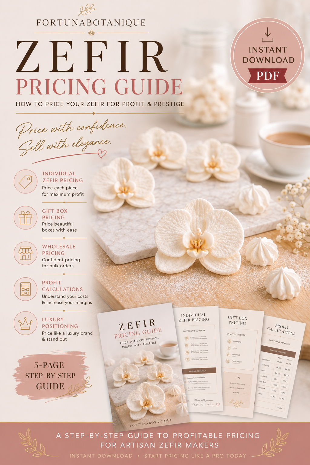 Luxury Zefir Pricing Guide | PDF Pricing Workbook for Zefir Flowers & Dessert Artists | Retail, Wholesale & Profit Calculator