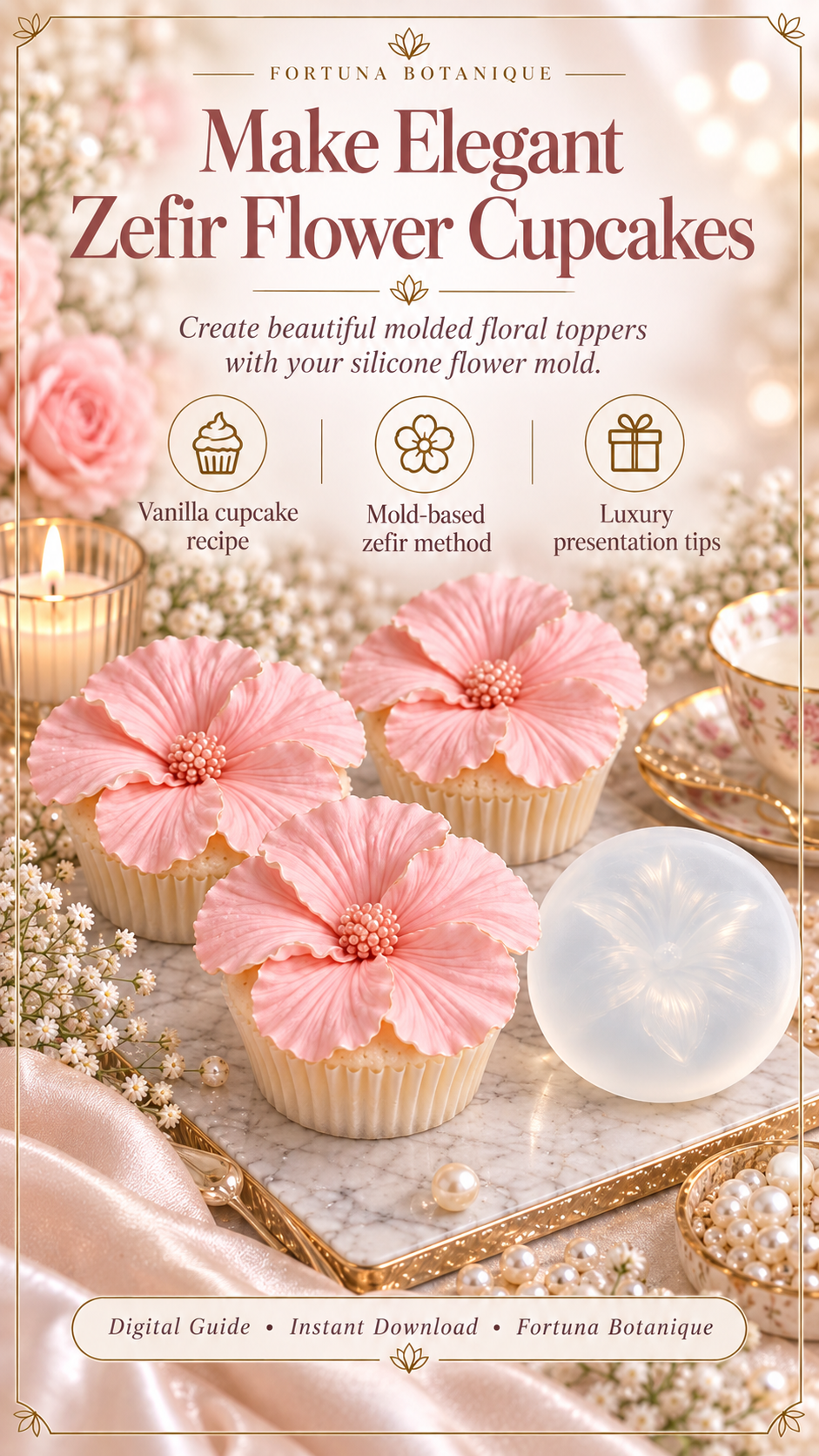 Zefir Hibiscus Cupcake Guide | Vanilla Cupcakes + Molded Zefir Flowers
