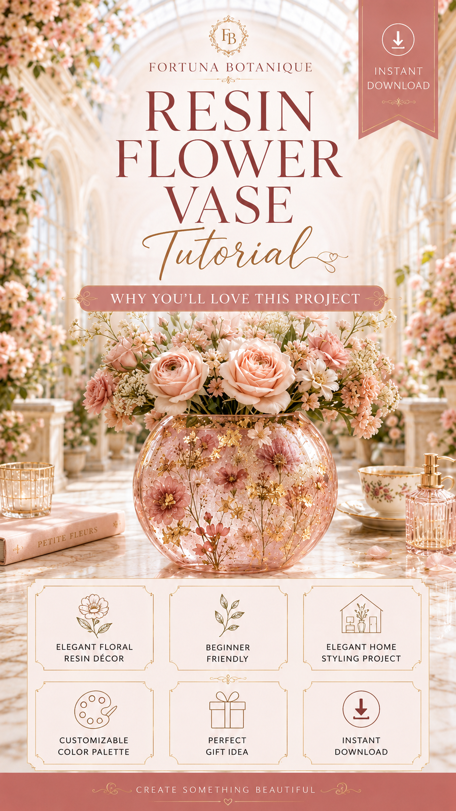 Resin Flower Vase Tutorial for Beginners | Floral Resin Home Décor Project | Pressed Flower Vase Guide | DIY Digital Download