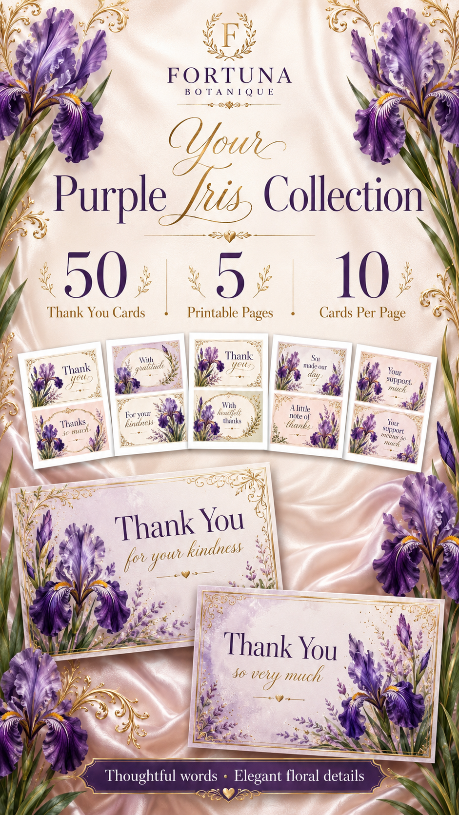 Luxury Iris Printable Thank You Cards | 50 Small Business Cards