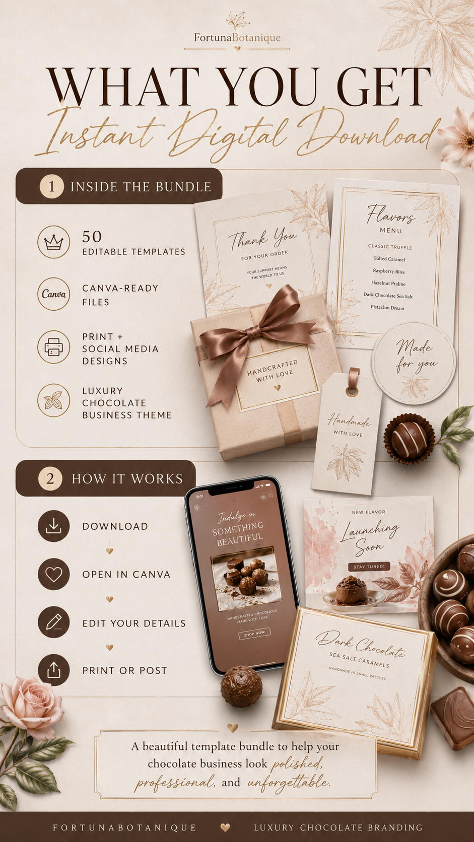 Luxury Chocolate Business Canva Templates | 50 Editable Designs