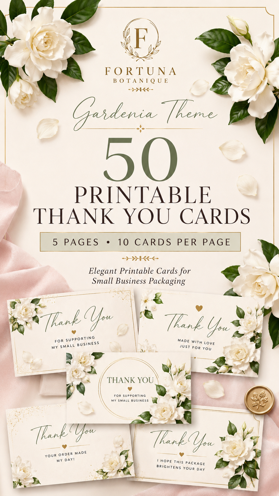Luxury Gardenia Printable Thank You Cards | 50 Small Business Cards