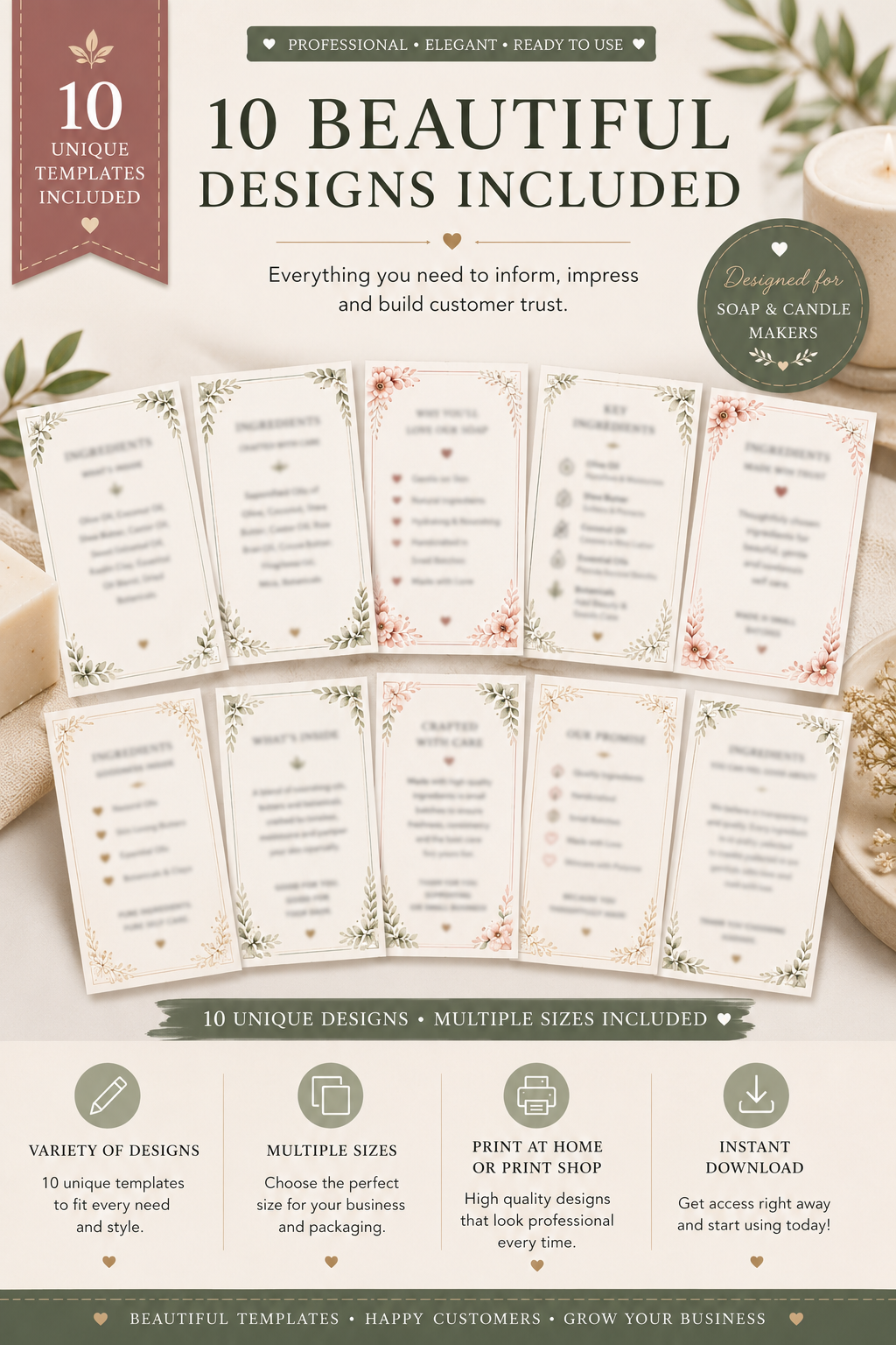 Luxury Ingredient Information Card Templates | Editable Canva Ingredient Cards for Soap, Candle & Skincare Businesses (Instant PDF Download)