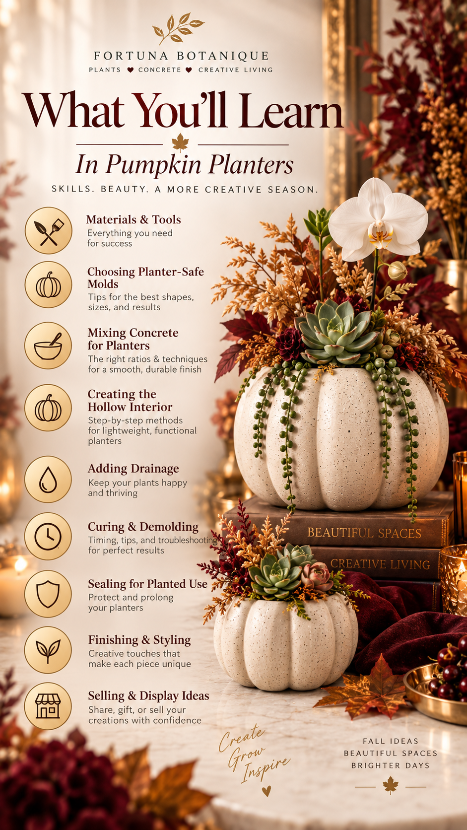 Pumpkin Concrete Planters Guide | DIY Fall Planters & Seasonal Styling