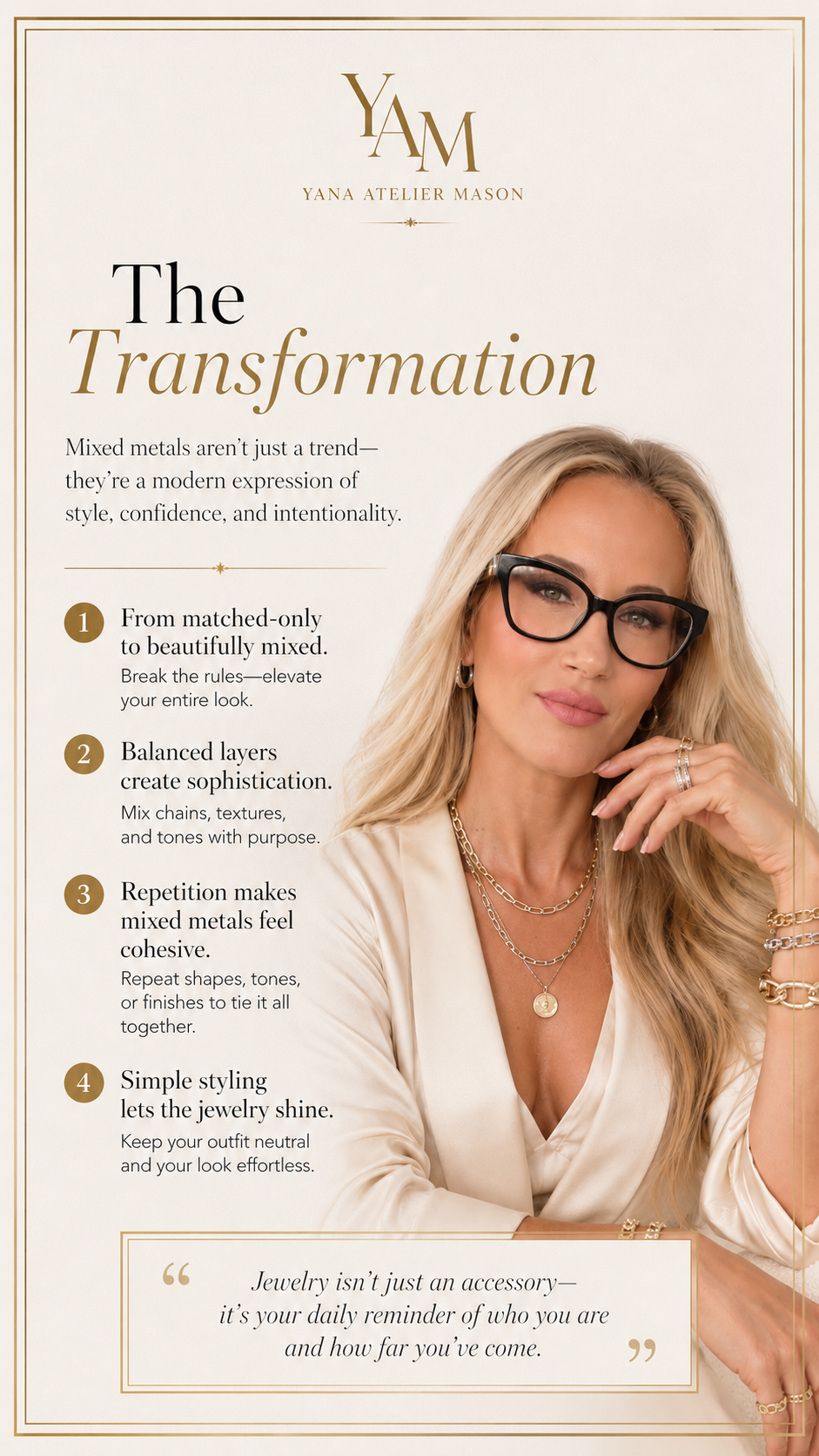 How to Mix Gold & Silver Jewelry | Elegant Jewelry Styling Guide | Digital Fashion Guide | Yana Atelier Mason