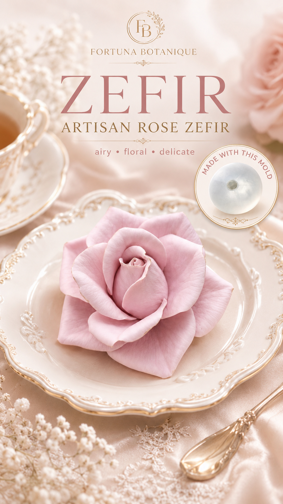 Rose Silicone Flower Mold for Soap, Candles, Resin, Chocolate & Zefir