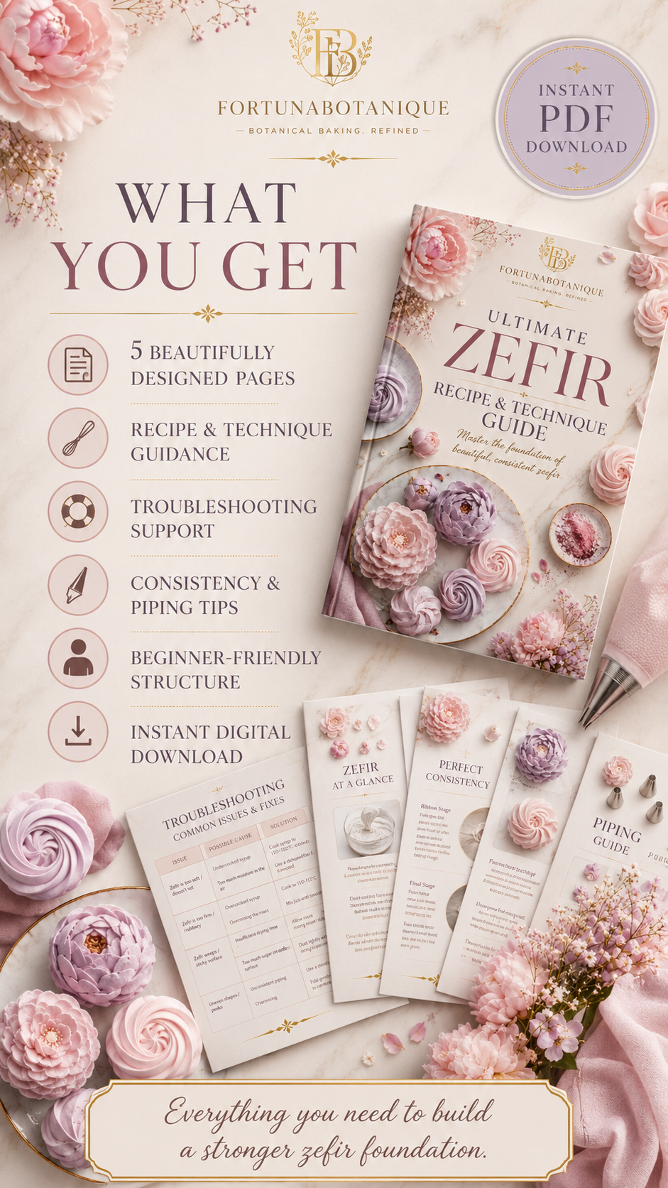 Ultimate Zefir Recipe & Technique Guide | Floral Marshmallow Recipe, Piping Basics & Troubleshooting PDF