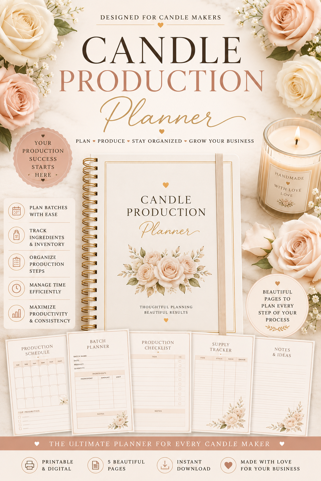 Luxury Candle Production Planner | Production Schedule & Batch Planning Workbook | Instant PDF Download
