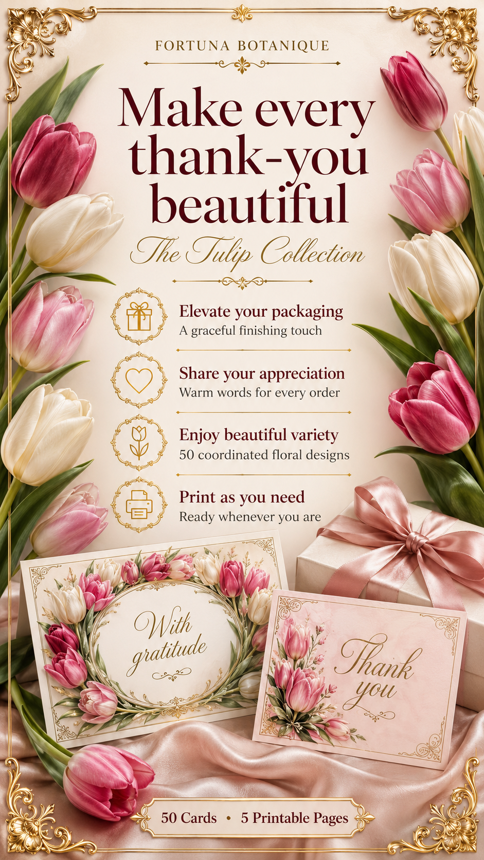 Luxury Tulip Printable Thank You Cards | 50 Small Business Cards