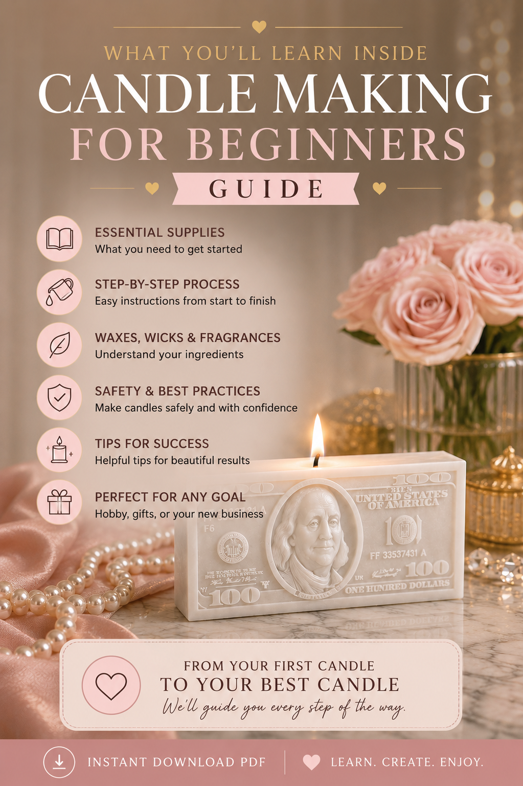 Money Candle Making for Beginners Guide | Luxury Candle Tutorial | Instant PDF Download