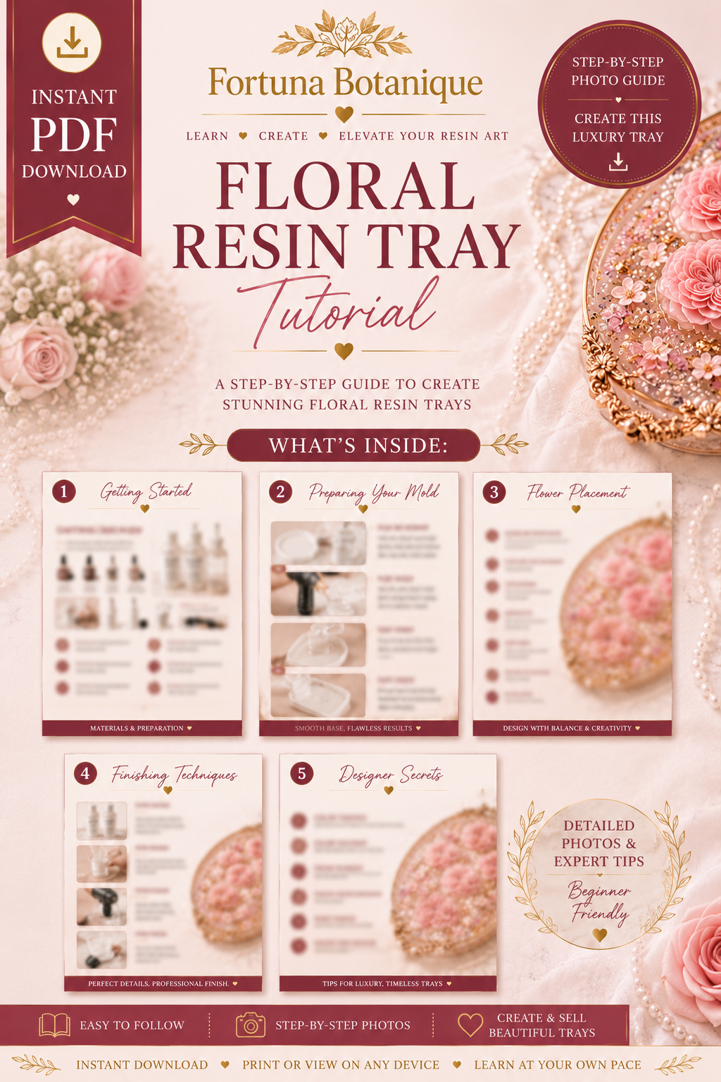 Floral Resin Tray Tutorial | Step-by-Step Epoxy Resin Flower Tray Guide | Instant PDF Download