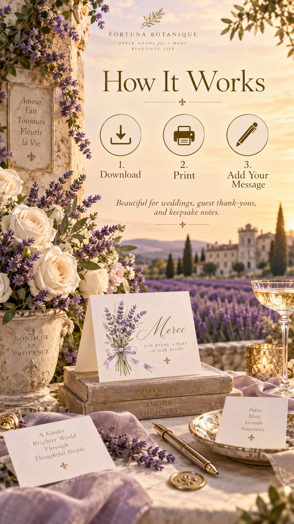 Provence Lavender Wedding Thank You Cards | 50 Printable French Wedding Cards