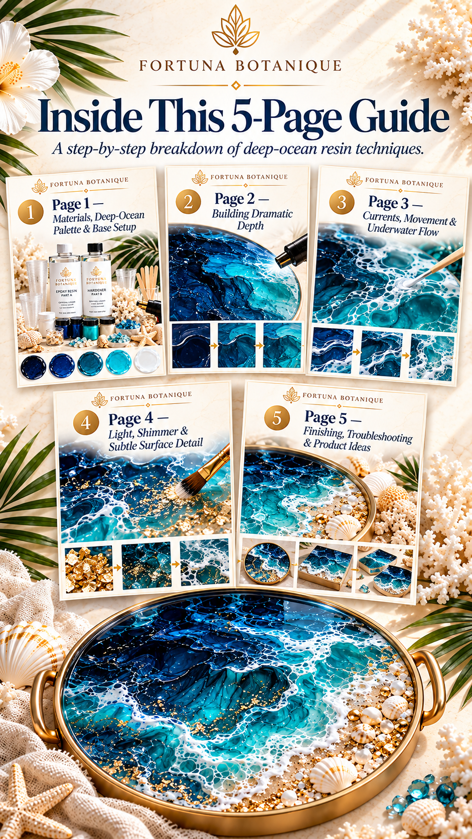 Deep Ocean Resin Effect Guide | Layered Navy & Teal Depth, Fluid Movement, White Lacing & Epoxy Resin Tutorial PDF