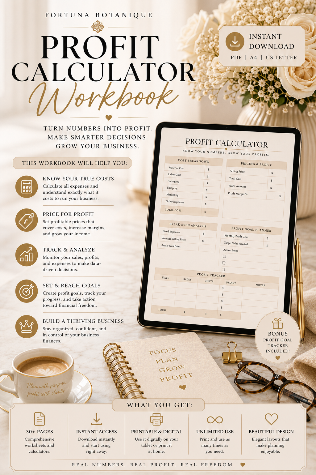 Profit Calculator Workbook | Pricing Strategy, Cost Analysis & Profit Planning Workbook | Instant PDF Download