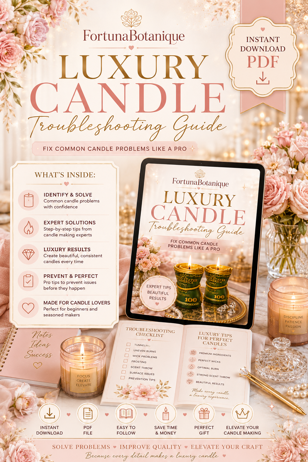 Luxury Candle Troubleshooting Guide | Fix Tunneling, Frosting, Sinkholes, Poor Scent Throw & More | Instant PDF Download