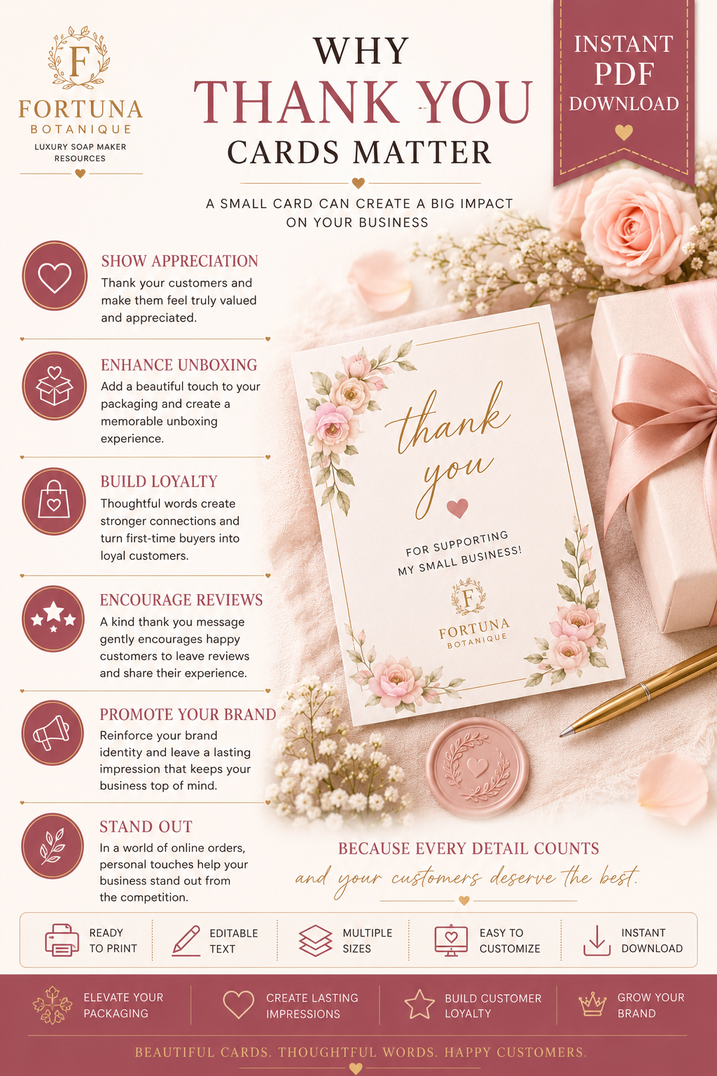 Luxury Thank You Card Templates | Editable Printable Customer Appreciation Cards for Small Businesses