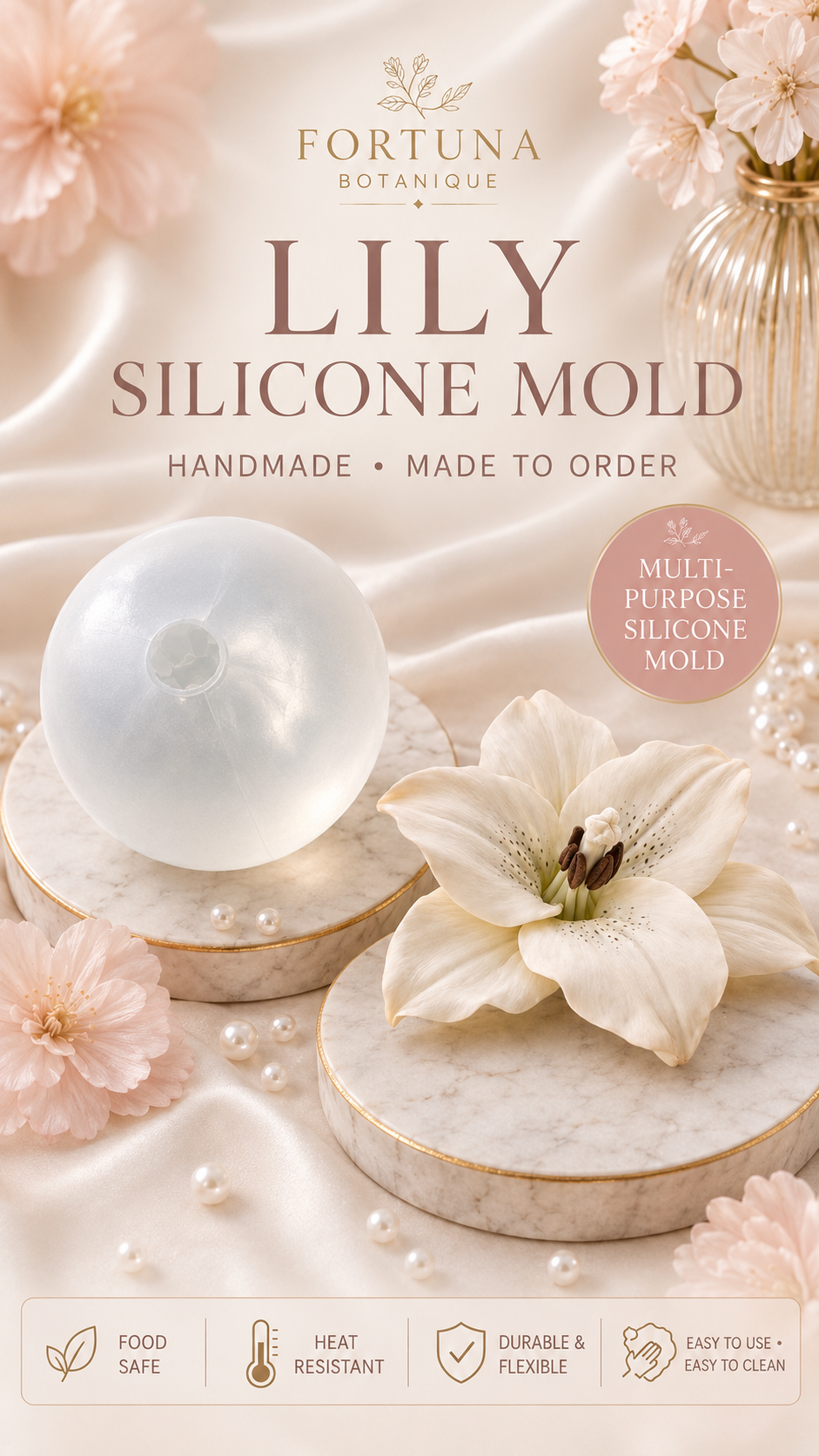Lily Silicone Flower Mold for Soap, Candles, Resin, Chocolate & Zefir