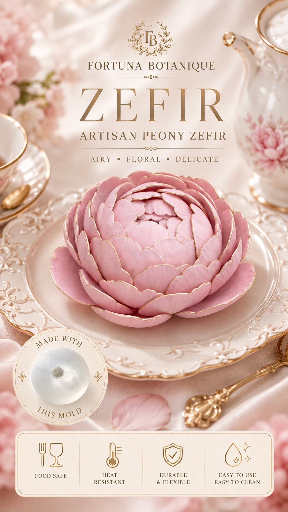 Peony Flower Silicone Mold for Soap, Candles, Resin, Chocolate & Zefir