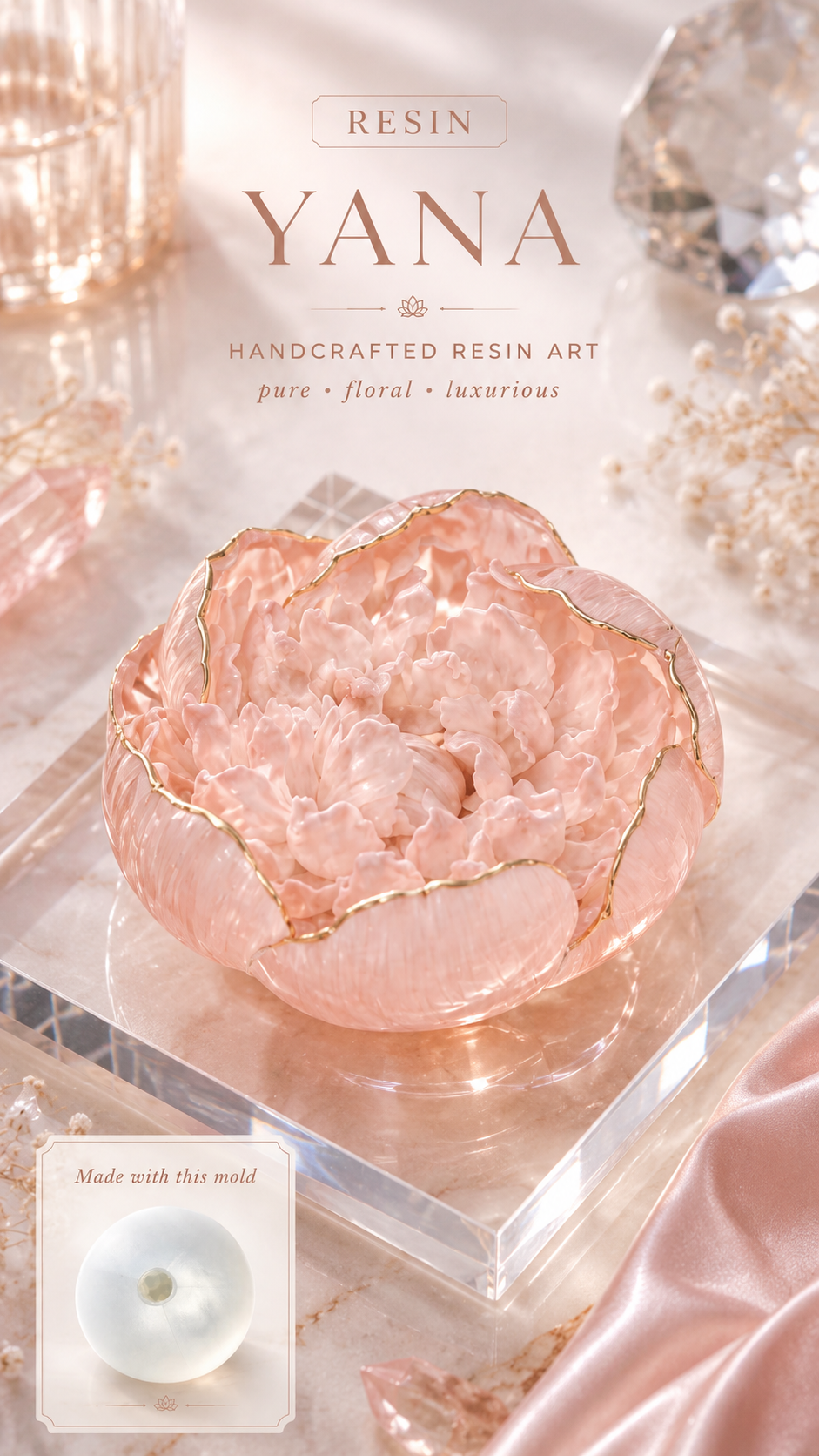Peony Flower Silicone Mold for Soap, Candles, Resin, Chocolate & Zefir