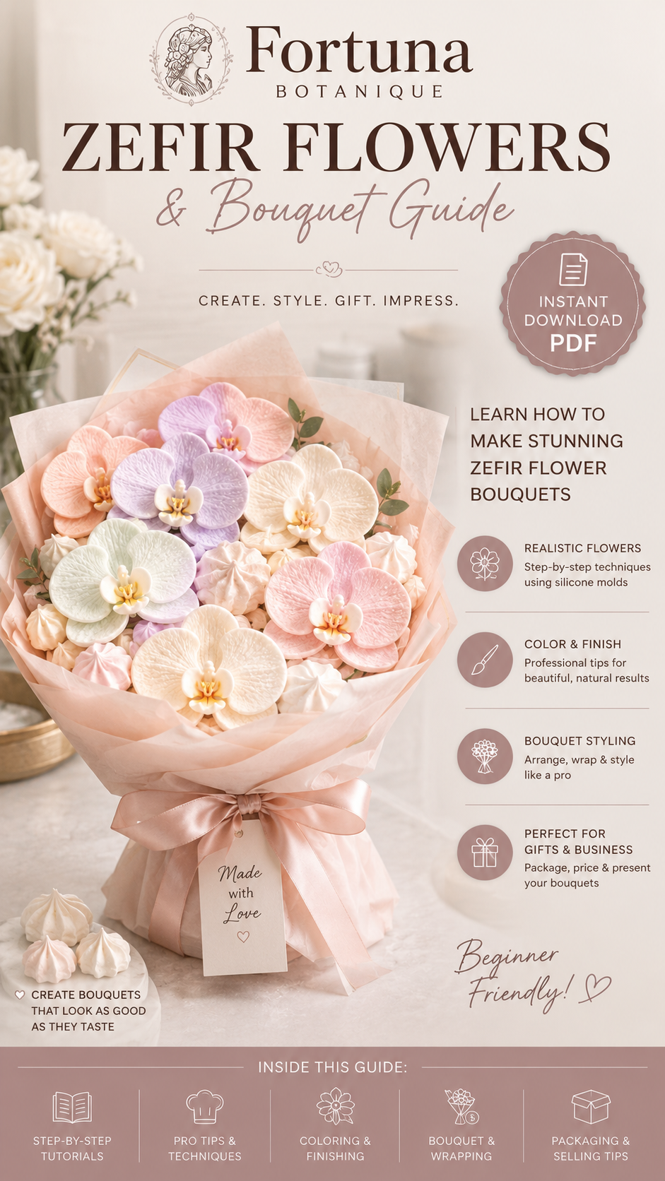 Luxury Zefir Bouquet Guide | Floral Marshmallow Bouquet Tutorial | Instant PDF Download